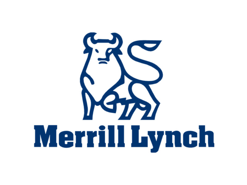 Logo with an image of a bull and the text Merrill Lynch.
