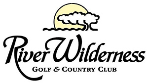 Logo with an image of a sun behind a tree and the words River Wilderness Golf & Country Club below.